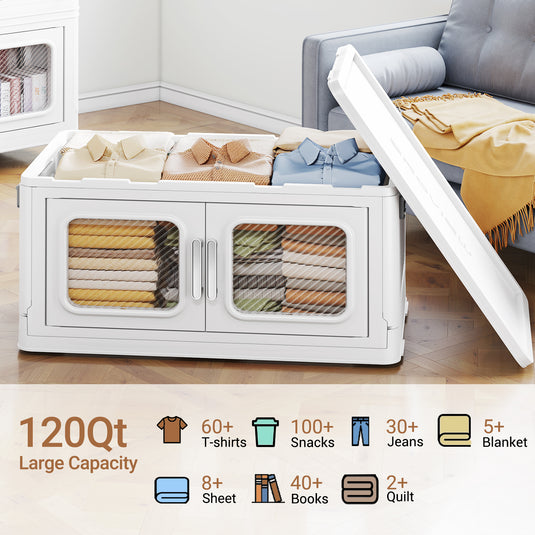 BROVIEW V80 480 Qt Stackable Storage Bin with Lids, 120Gal Collapsible Storage Boxes, Folding Plastic Drawer Cabinet for Home Storage and Organization