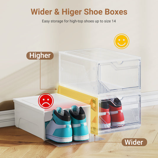XX-Large Shoe Sneaker Storage Boxes for Size 14, Stackable & Thicken Clear Plastic Shoe Organizers 1/6/8/12/16 Packs for Entryway Closet Under Bed, Shoe Storage Cabinets Container Display Case w/ Magnetic Door