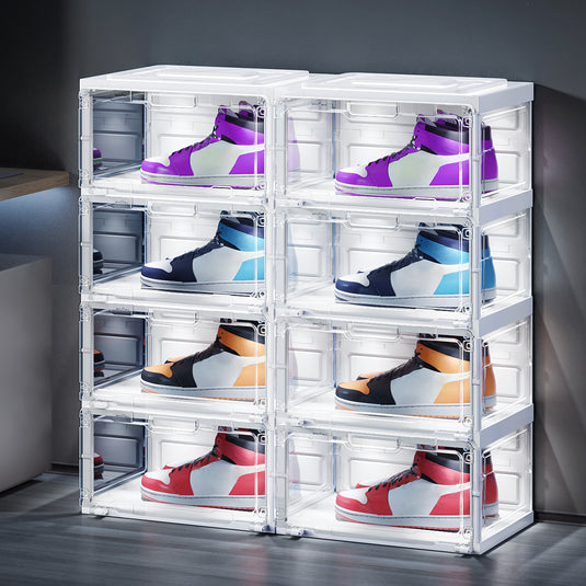 BROVIEW Led Shoe Boxes, Sneaker Shoe Display Case with Voice Control Lights, 1 Row 6 Tier White