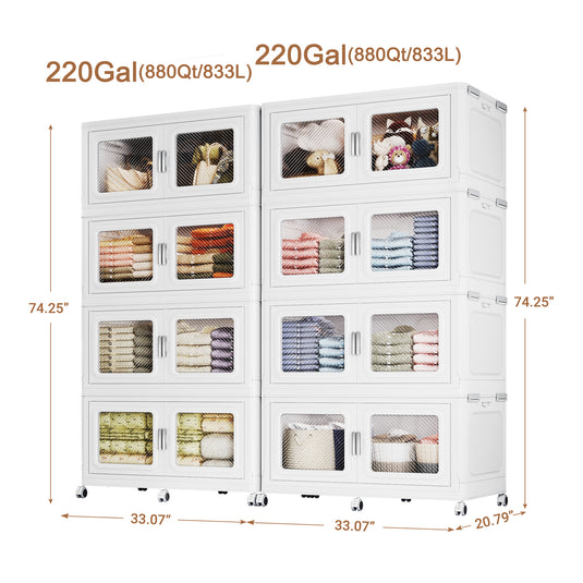1320QT-2400QT Extra Large Stackable Storage Bins with Lid, 330Gal -600Gal Collapsible Closet Organizer and Storage Drawers with Wheels, Plastic Storage Box