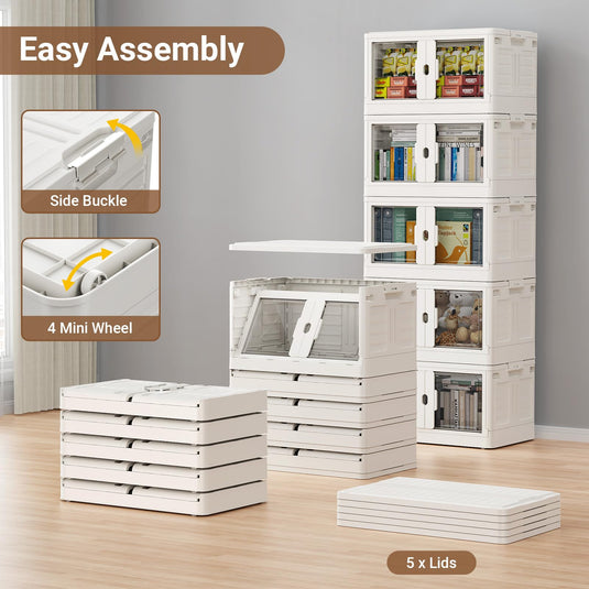 V7 460QT Stackable Collapsible Storage Bins with Individual Lids