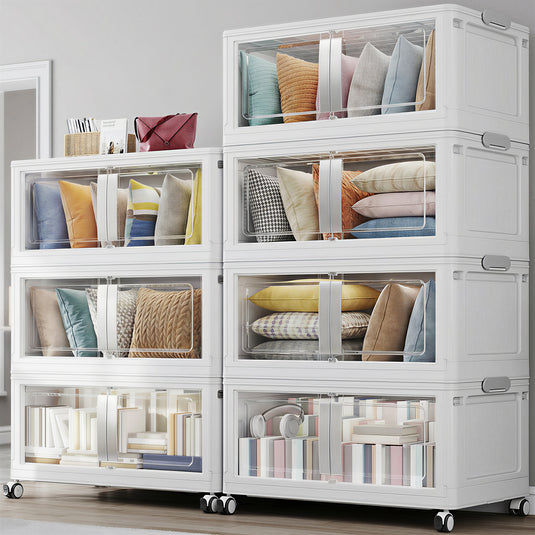 V70 Stackable Storage Bins Extra Large 240Gal-280 Gallon (960Qt-1120 Quart), Plastic Box, Stackable & Foldable, Clear Doors, Magnetic Closure, 360° Wheels