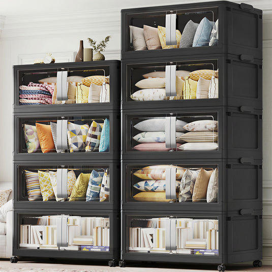 V70 Stackable Storage Bins Extra Large 240Gal-280 Gallon (960Qt-1120 Quart), Plastic Box, Stackable & Foldable, Clear Doors, Magnetic Closure, 360° Wheels