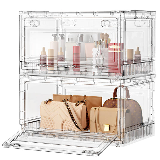 BROVIEW Full Clear Storage Bins Large 240Qt/320Qt/400Qt, Shiny Plastic Display Box, for Home Crafts Makeup, Stackable & Foldable, Individual Lids & Wheels