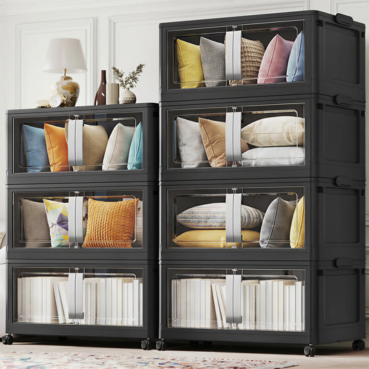 V70 Stackable Storage Bins Extra Large 240Gal-280 Gallon (960Qt-1120 Quart), Plastic Box, Stackable & Foldable, Clear Doors, Magnetic Closure, 360° Wheels