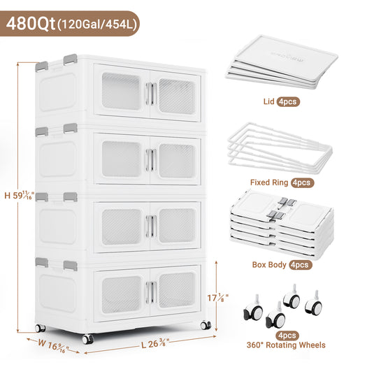 BROVIEW V80 480 Qt Stackable Storage Bin with Lids, 120Gal Collapsible Storage Boxes, Folding Plastic Drawer Cabinet for Home Storage and Organization
