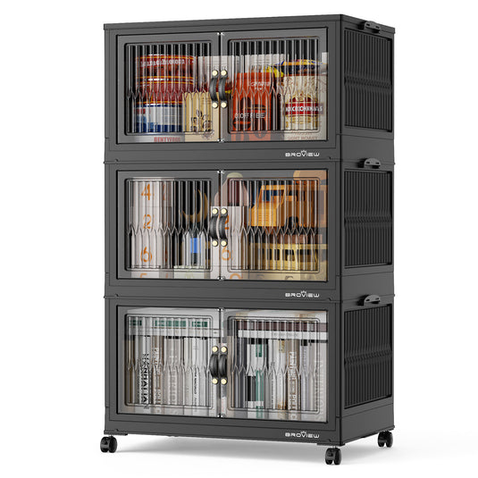 V8 84Qt Stackable Collapsible Plastic Storage Bins with Lids