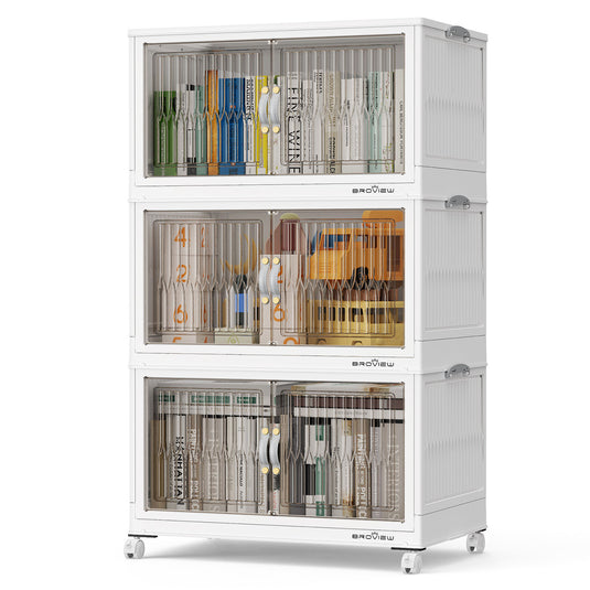BROVIEW 120Gal Stackable Storage Bins with Lid White/Black