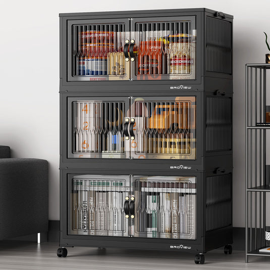 black stackable storage bins