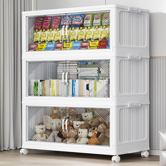Broview 175Gal Plastic Stackable Storage Bins with Lid, 700QT Extra Large Containers With Drawers, Folding Closets with 4x Wheels, Collapsible Cabinets Organizers for Home Office