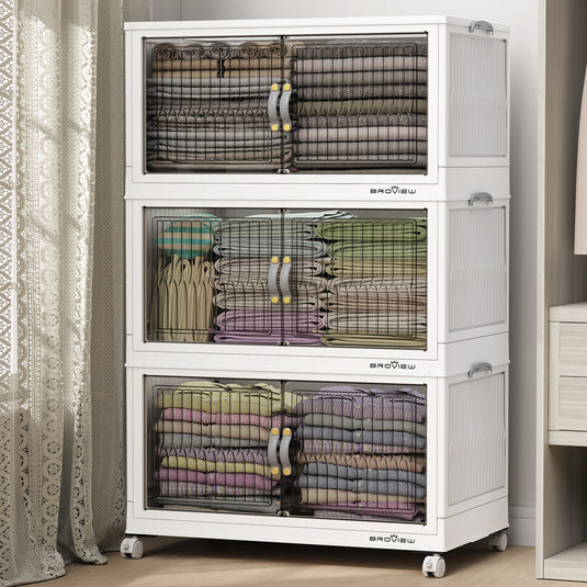 V8 30Gal/50Gal Stackable Collapsible Storage Bins with Lids and Doors