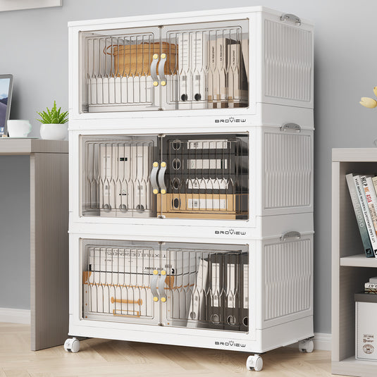 V8 30Gal/50Gal Stackable Collapsible Storage Bins with Lids and Doors