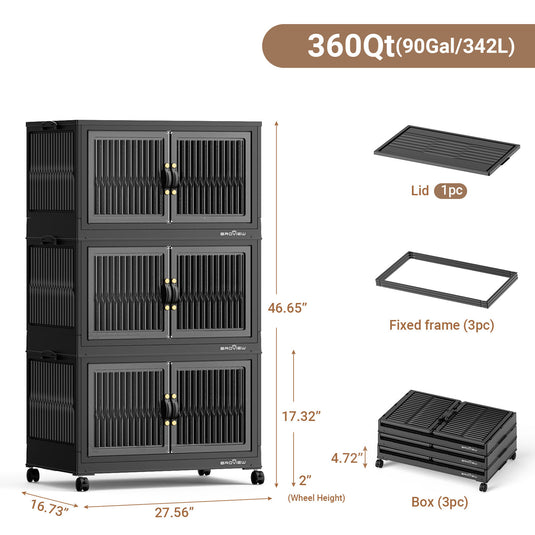 V8 120 Qt Stackable Collapsible Plastic Storage Bins with Lids