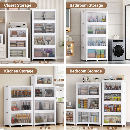 V40 200Gal Plastic Stackable Sliding Storage Bins with Lid and Wheels