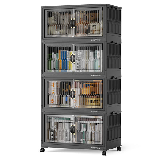 BROVIEW 120Gal Stackable Storage Bins with Lid White/Black