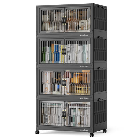 BROVIEW 120Gal Stackable Storage Bins with Lid White/Black
