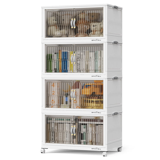 V8 120 Qt Stackable Collapsible Plastic Storage Bins with Lids