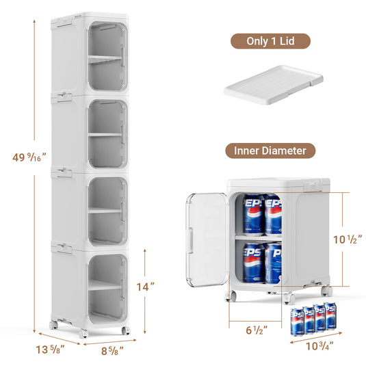 3/4/5-Tier Slim Bathroom Storage Cabinet, Foldable Narrow Bathroom Cabinet Organizer for Small Spaces, Adjustable Fridge & Vanity Gap Storage, Easy Move, White/Black