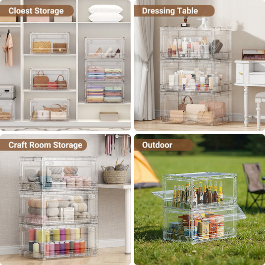C8 240Qt/320Qt/400Qt Clear Storage Bins with Lids, Shiny Plastic Storage Bins
