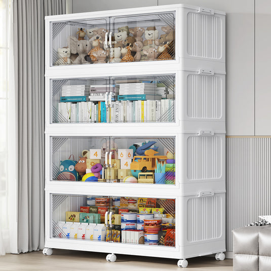 Broview 175Gal Plastic Stackable Storage Bins with Lid, 700QT Extra Large Containers With Drawers, Folding Closets with 4x Wheels, Collapsible Cabinets Organizers for Home Office