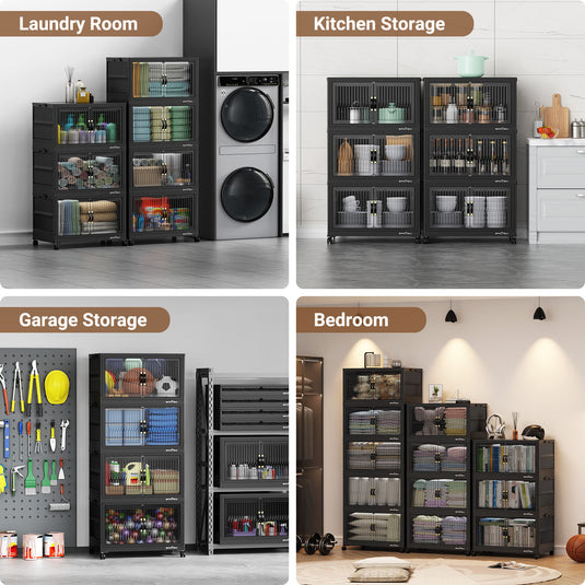 V8 120 Qt Stackable Collapsible Plastic Storage Bins with Lids