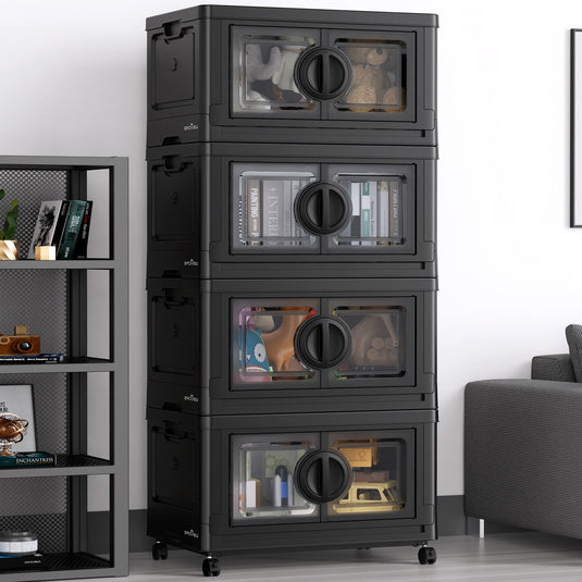 BROVIEW 480Qt Plastic Storage Bins with Lids, Large Stackable Storage Bins with Wheels, 120Gal Collapsible Closet Organizer and Storage Drawers, Storage Cabinets for Home, Office