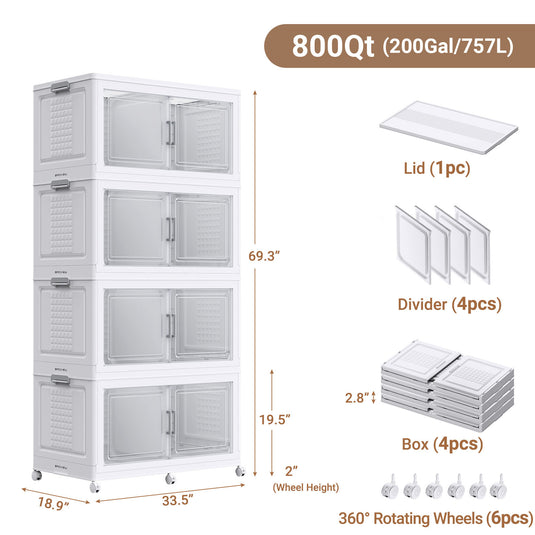 V40 200Gal Plastic Stackable Sliding Storage Bins with Lid and Wheels