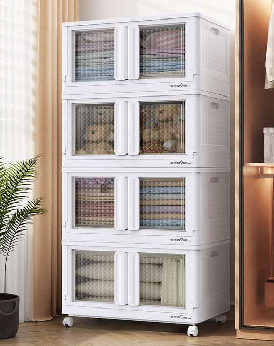 V10 Plastic Stackable Collapsible Storage Bins with Doors Wheels