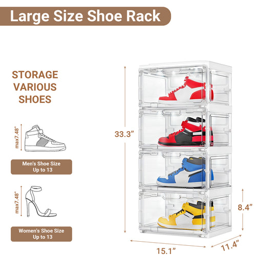 BROVIEW Led Shoe Boxes, Sneaker Shoe Display Case with Voice Control Lights, 1 Row 6 Tier White
