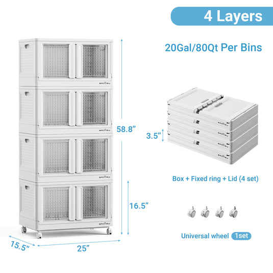 V10 Plastic Stackable Collapsible Storage Bins with Doors Wheels