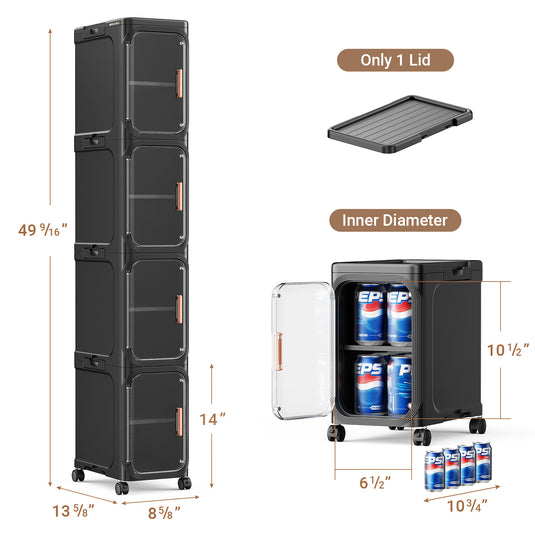 3/4/5-Tier Slim Bathroom Storage Cabinet, Foldable Narrow Bathroom Cabinet Organizer for Small Spaces, Adjustable Fridge & Vanity Gap Storage, Easy Move, White/Black