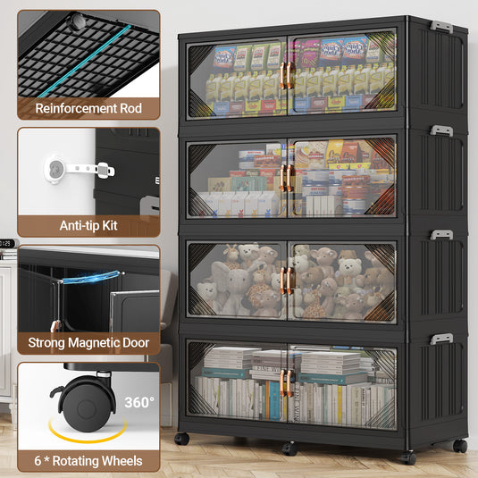 Broview 175Gal Plastic Stackable Storage Bins with Lid, 700QT Extra Large Containers With Drawers, Folding Closets with 4x Wheels, Collapsible Cabinets Organizers for Home Office