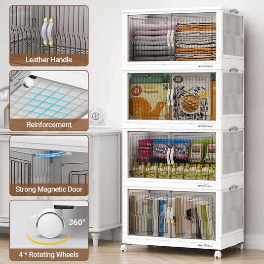 V8 30Gal/50Gal Stackable Collapsible Storage Bins with Lids and Doors