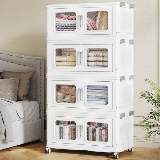 BROVIEW V80 480 Qt Stackable Storage Bin with Lids, 120Gal Collapsible Storage Boxes, Folding Plastic Drawer Cabinet for Home Storage and Organization