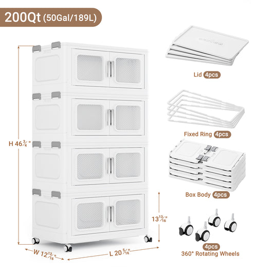 BROVIEW V80 480 Qt Stackable Storage Bin with Lids, 120Gal Collapsible Storage Boxes, Folding Plastic Drawer Cabinet for Home Storage and Organization