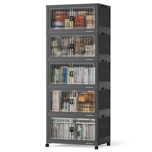 V8 120 Qt Stackable Collapsible Plastic Storage Bins with Lids