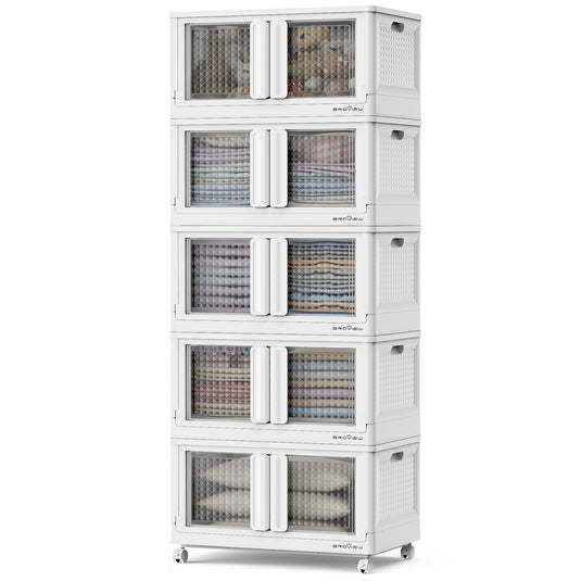 V10 Plastic Stackable Collapsible Storage Bins with Doors Wheels