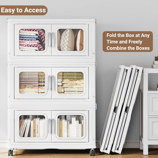 BROVIEW V80 480 Qt Stackable Storage Bin with Lids, 120Gal Collapsible Storage Boxes, Folding Plastic Drawer Cabinet for Home Storage and Organization