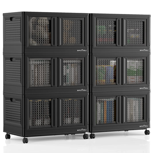 V10 Plastic Stackable Collapsible Storage Bins with Doors Wheels