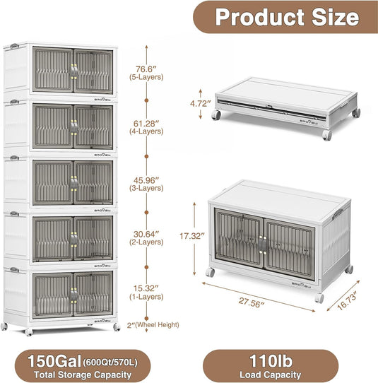 BROVIEW 150Gal Plastic Stackable Storage Boxes