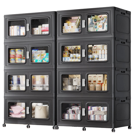 BROVIEW 440 Gal Extra Large Stackable Storage Bins with Lids & Wheels, Black 55 gal-8 pack