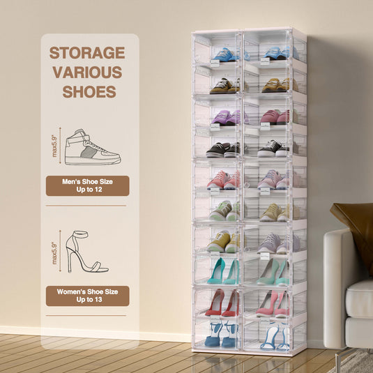BROVIEW 8 Tier 16 Pairs Shoe Storage Organizer Rack White Shoe Box 1Pack