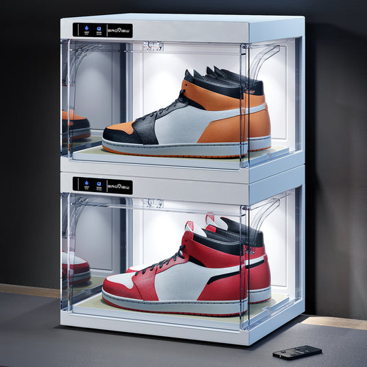 BROVIEW Smart Shoe Display Box with Led Lights Auto-Opening Shoe Organizer Sneaker Case, 1 Pack