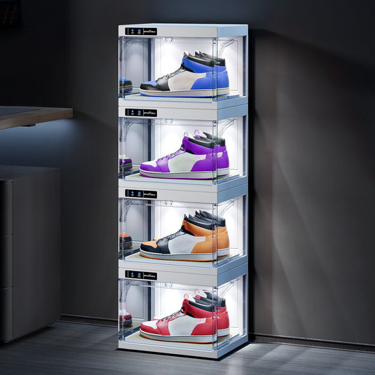 BROVIEW Smart Shoe Display Box with Led Lights Auto-Opening Shoe Organizer Sneaker Case, 1 Pack