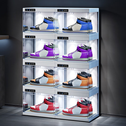 BROVIEW Smart Shoe Display Box with Led Lights Auto-Opening Shoe Organizer Sneaker Case, 1 Pack