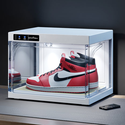 BROVIEW Smart Shoe Display Box with Led Lights Auto-Opening Shoe Organizer Sneaker Case, 1 Pack