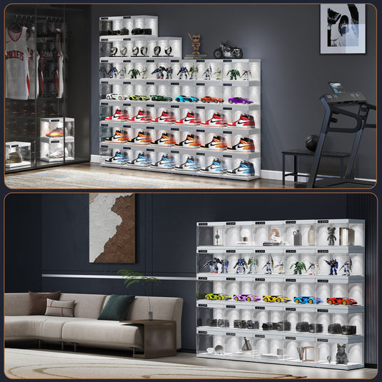 BROVIEW Smart Shoe Display Box with Led Lights Auto-Opening Shoe Organizer Sneaker Case, 2 Pack