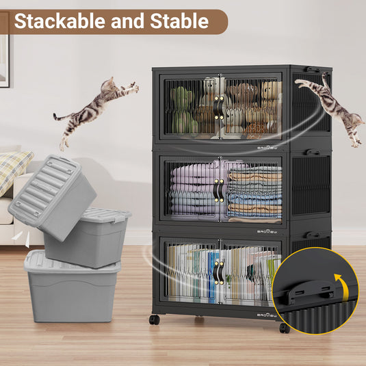 V8 120 Qt Stackable Collapsible Plastic Storage Bins with Lids