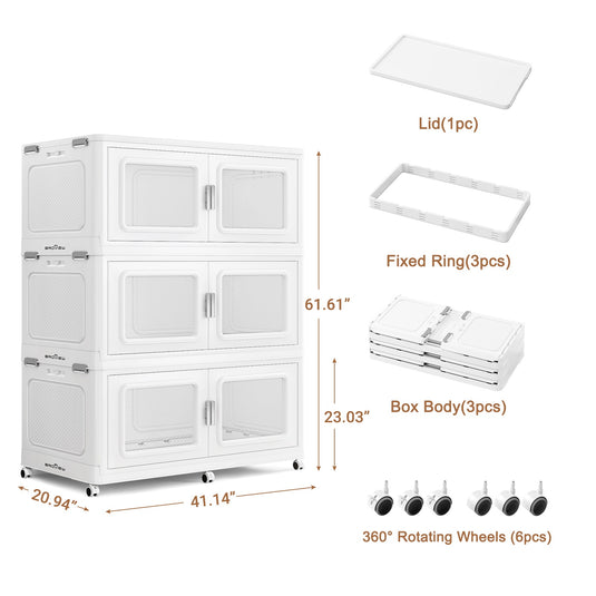 Broview Stackable Plastic Storage Bins Container 50-1280 quart, Extra Large Stackable Storage Bins with Lids, Collapsible Wheeled Heavy Duty Storage Box for Home Clothes Toys Tools