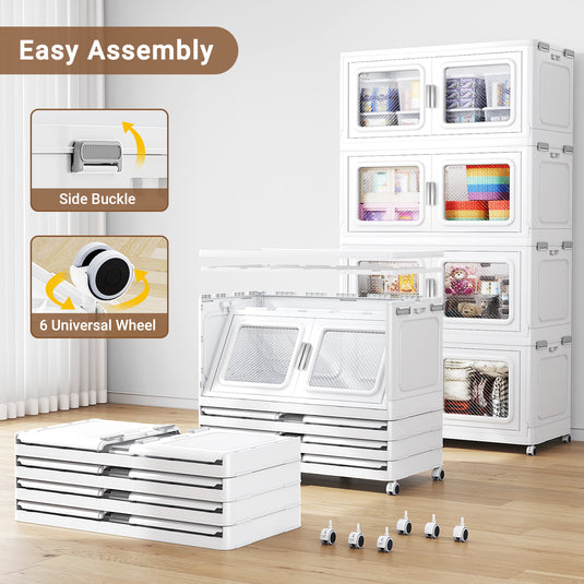 Broview 220 Qt -1200 Qt Stackable Storage Bins with Lids , 55gal -300gal Extra Large Plastic Storage Drawers, Collapsable Storage Organizer with Front Opening Door, Closet Organizers and Storage